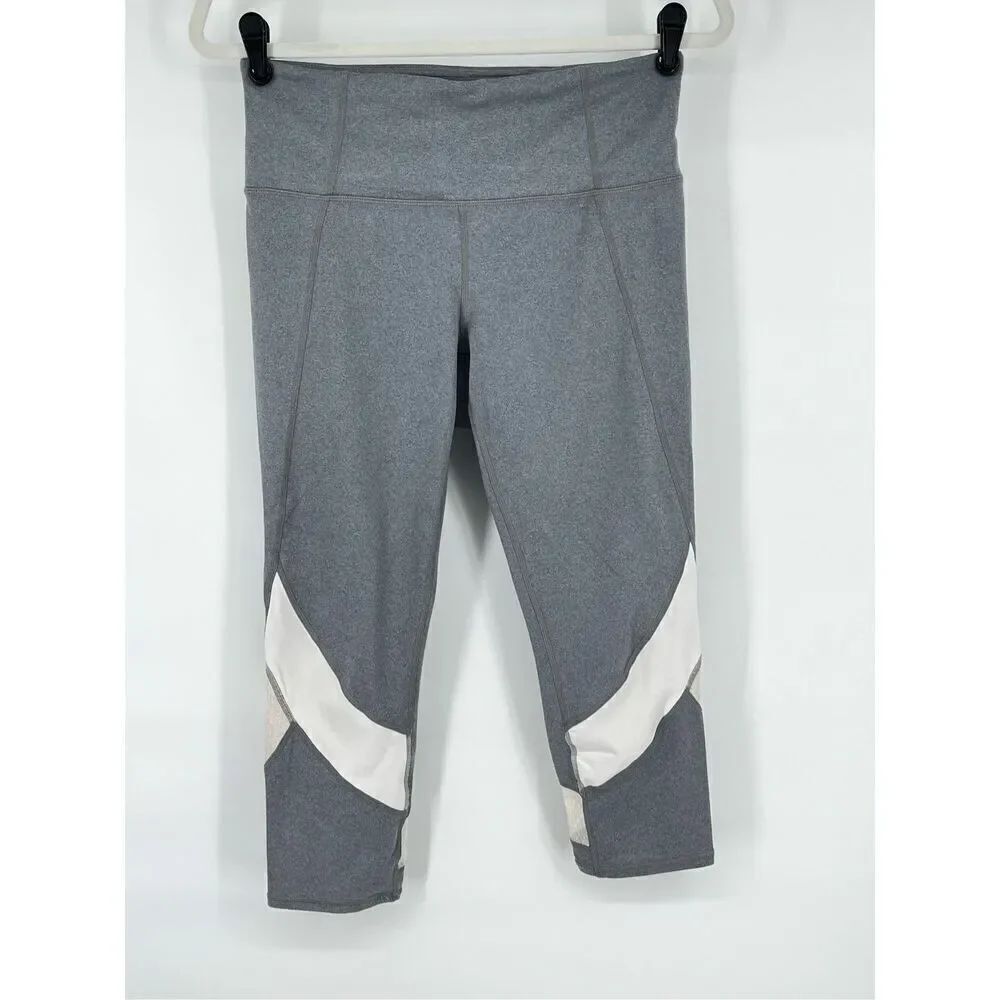 Athleta Colorblock Mesh Salutation Capri Legging Grey White Size Medium Athletic